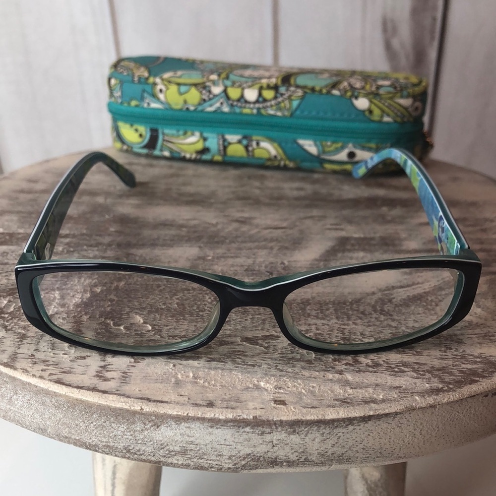 Vera Bradley Black Eyeglass frames Blue Lime accent colors plus eyeglasses case
